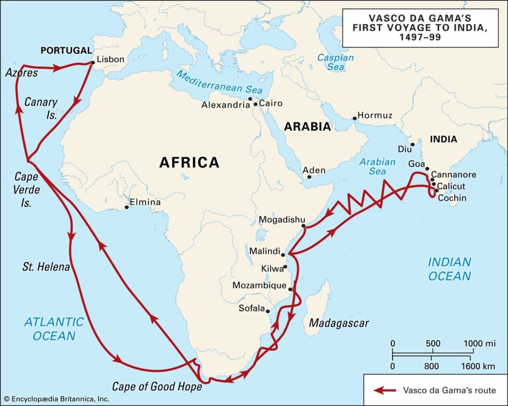 تاریخ استعمار پرتغال 4 Map voyage Vasco da Gama